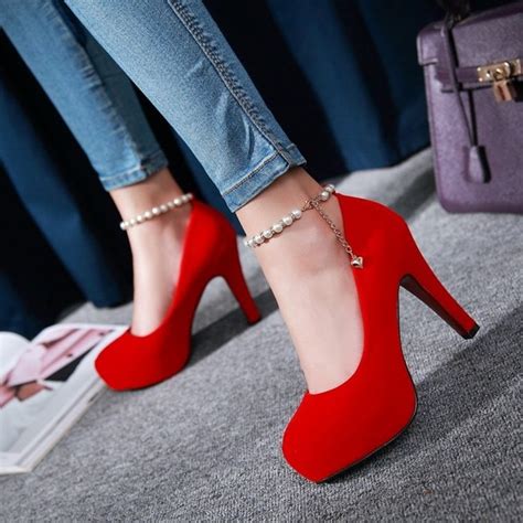 Fashion Red Bottom Shoes Women Pumps Flock Rubber High Heels Platform