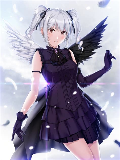 I have short hair that is layered.so any tips?? anime, Anime girls, Dress, Wings, Gray hair, Twintails ...
