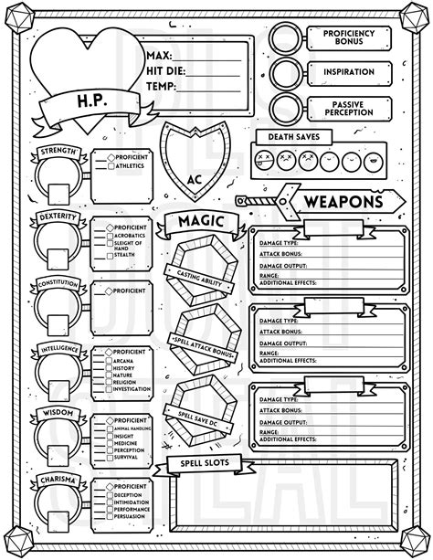 Dungeons And Dragons Downloadable Character Sheet Etsy