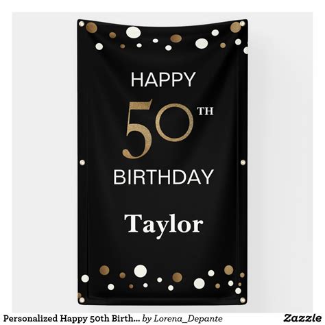 Personalized Happy 50th Birthday Gold Black Banner In 2021