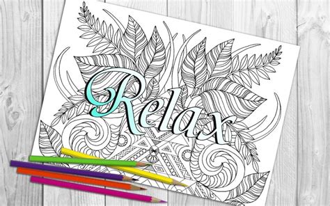 Relax Coloring Page Adult Coloring Page Affirmations Etsy