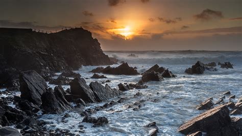 Hd Wallpaper Landscape Sunset Sea Rocks Waves