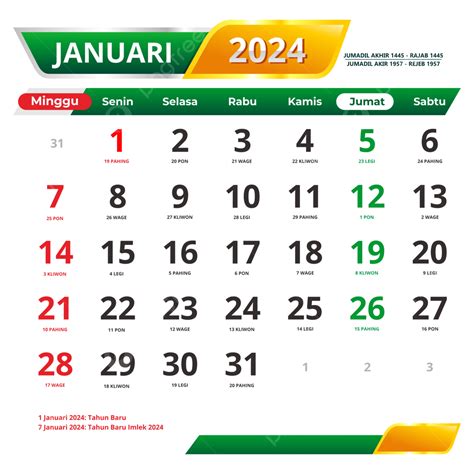 Kalender Januari 2024 Lengkap Dengan Tanggal Merah Hari Libur Dengan