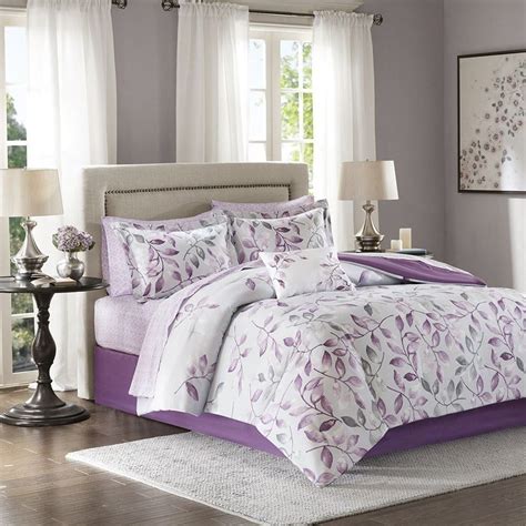 Luxury Purple Grey Floral Reversible Comforter Set And Matching Sheet