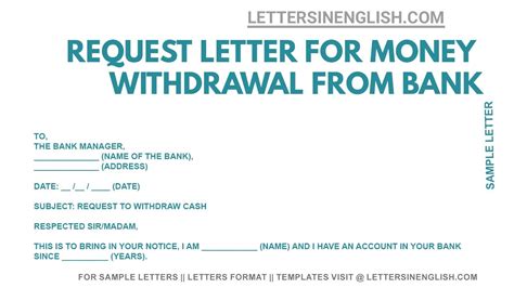 Request Letter For Cash Withdrawal From Bank Letter To Bank For Cash