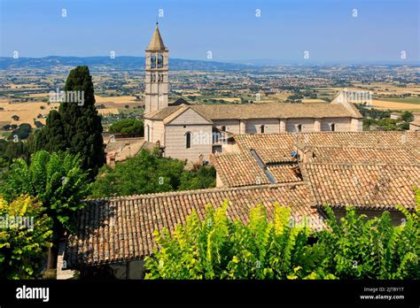 panoramic view across the 13th century basilica of saint clare in assisi province of perugia