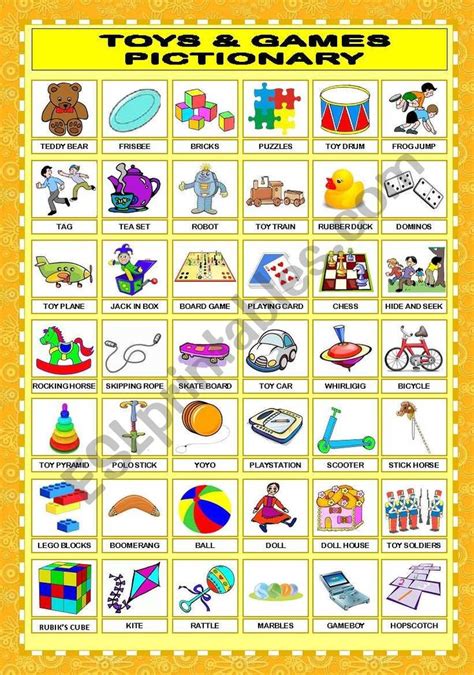 Toys And Games Pictionary Esl Worksheet By Veenee Pictionary