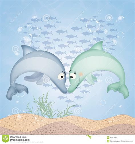 Two Dolphins In Love Cartoon Vector 86706637