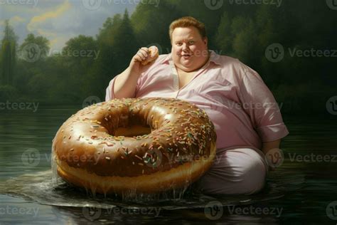 Fat Man Holding Big Donut Generate Ai 30581451 Stock Photo At Vecteezy