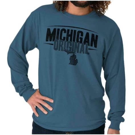 Michigan Original Souvenir Tourist State Mi Long Sleeve Tshirt Tee For