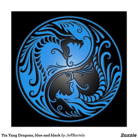 Yin Yang Dragons Blue And Black Poster Yin Yang Art Yin Yang
