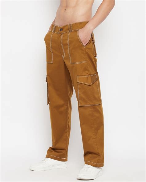 Buy Mens Brown Oversized Cotton Cargo Pants For Men Brown Online At