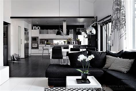 Elegant Black And White Interior Design With Comfortable
