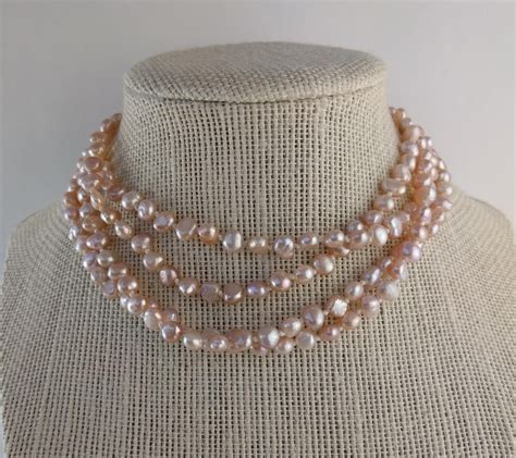 Hold Pink Freshwater Pearls Necklace Long Beaded Knotted Etsy Pink