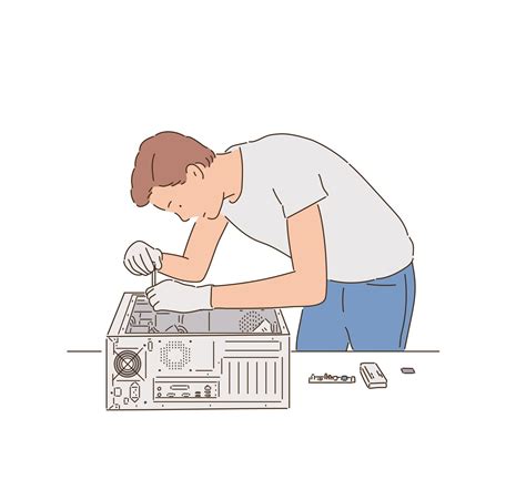 A Repairman Is Fixing A Computer Hand Drawn Style Vector Design