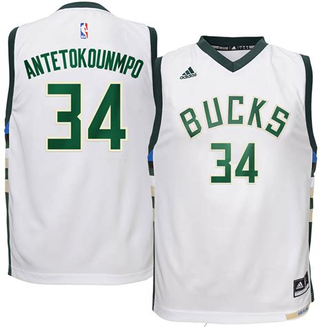 Adidas Giannis Antetokounmpo Milwaukee Bucks Youth White Home Replica