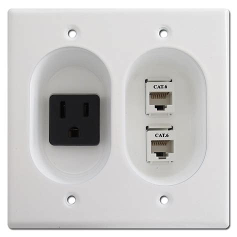 White Recessed 15a Receptacle And Rj45 Cat 6 Connectors