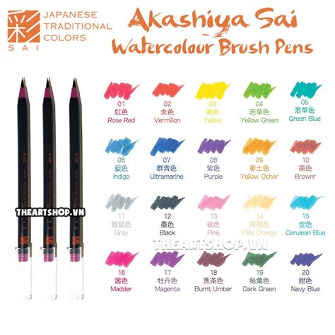 Akashiya Sai Watercolor Brush Pen 20 Color BÁn LẺ Theartshopvn