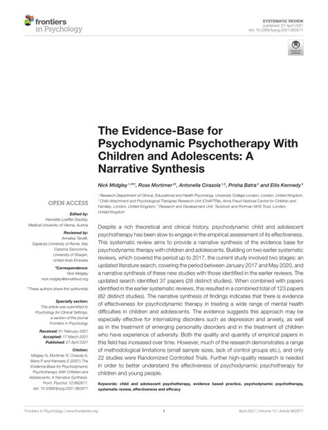 Pdf The Evidence Base For Psychodynamic Psychotherapy With Children