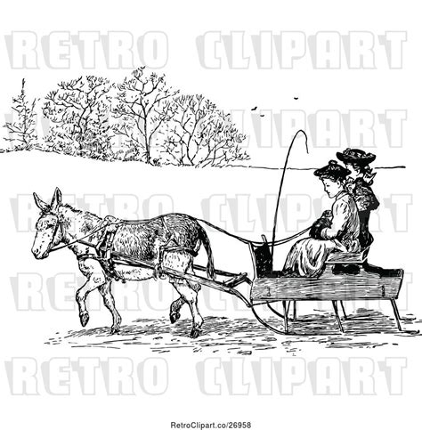 Vector Clip Art Of Retro Donkey Pulling People In A Cart By Prawny
