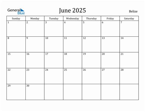June 2025 Calendar With Belize Holidays