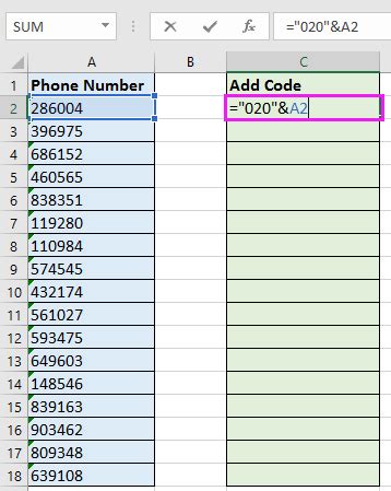 After that international dialling prefix. How to add country/area code to a phone number list in Excel?