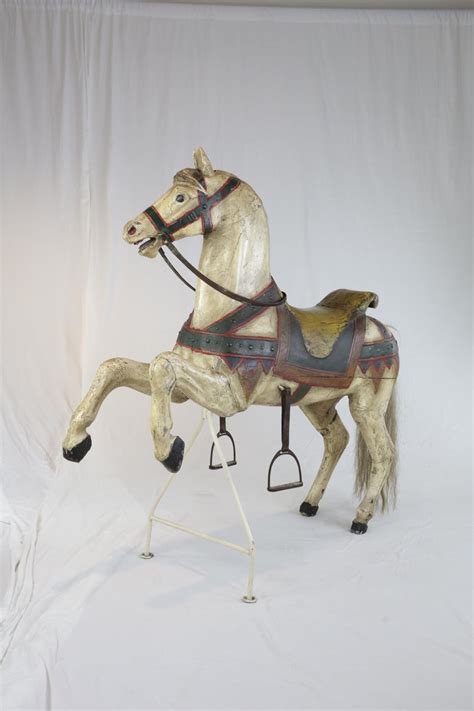 Vintage Wooden Carousel Horse Circa 1920s Carved And Handpainted For