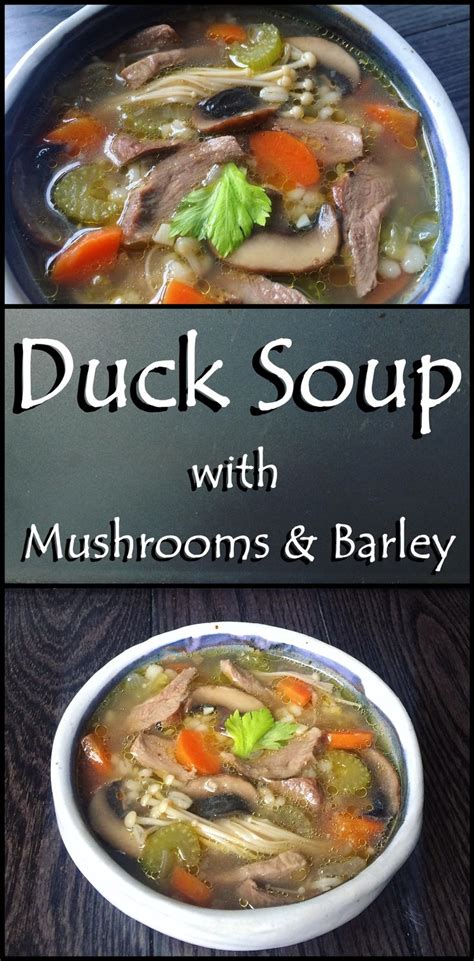 Omit carrots and celery , add 5 or 6 prunes. Duck Soup with Mushrooms and Barley | Recipe | Duck soup ...