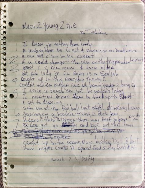 Much 2 Young 2 Die Never Recorded Tupacs Song Handwritten Lyrics