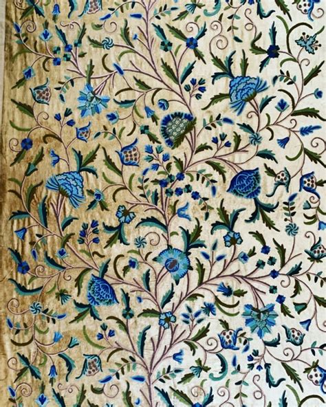Cotton Crewel Embroidered Fabric Tree Of Life Blue And Green Ddr012
