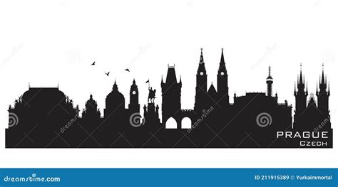 Prague Czech City Skyline Vector Silhouette Stock Vector Illustration