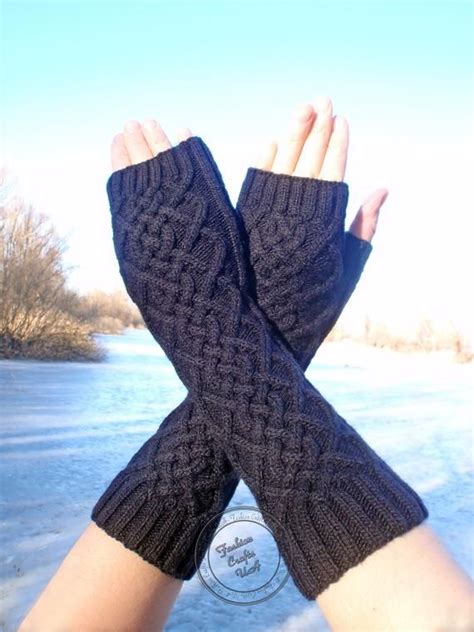 Gloves And Mittens Aran Arm Warmers Long Black Mittens Hand Etsy