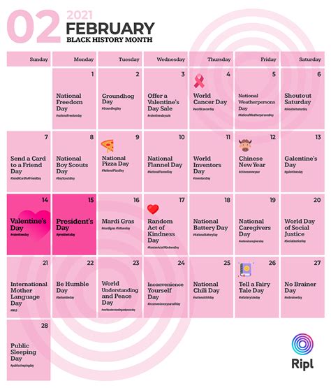 February Social Media Holiday Content Calendar