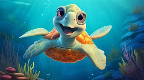 Premium Ai Image Cute Smiling Baby Of The Sea Turtle Underwater