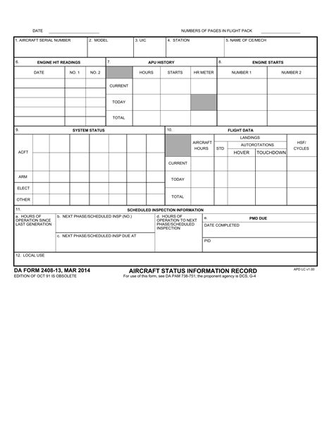 Da Form 2408 13 Aircraft Status Information Record Forms Docs 2023