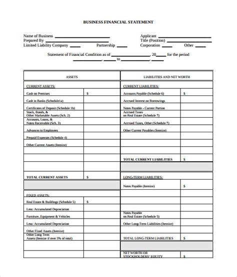 Free 6 Sample Business Financial Statement Forms In Pdf
