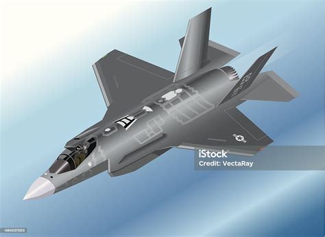 Detailed Isometric Illustration Of An F35 Lightning Ii Fighter Stock