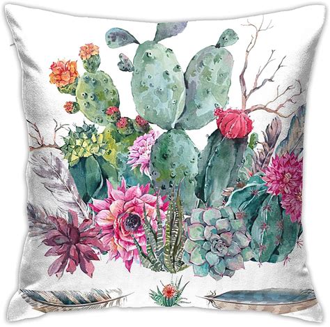 Wazhijia Cactus Pillow Cover Flower Plant Feather