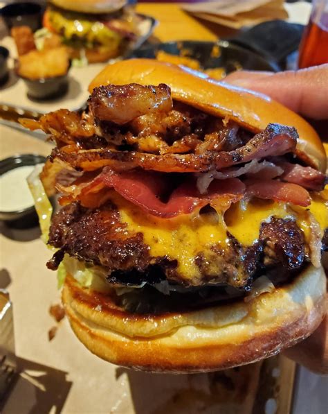 Cheeseburger With Brisket Bacon And Smoked Sausage So Delicious Chef