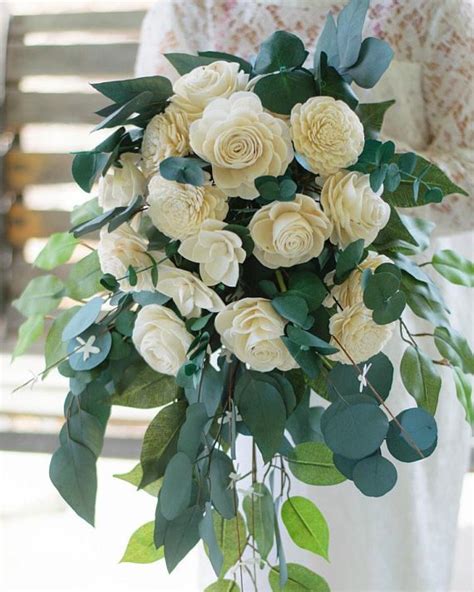 White Cascading Bridal Bouquet With Greenery Etsy
