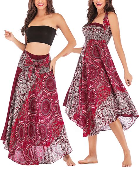 Women Summer Boho Bohemian Full Maxi Long Gypsy Skirt Chiffon Elegant Floral Print Ladies Casual