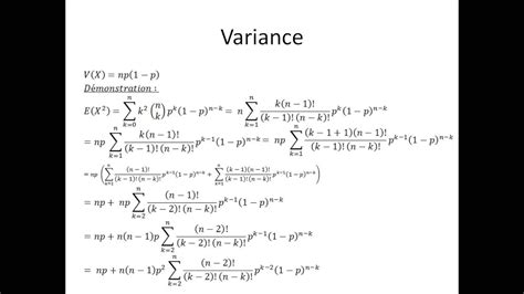 L'espérance est e(x)=1:8 (selon la formule e(x)=np). Loi binomiale partie 6 : Variance et écart-type - YouTube