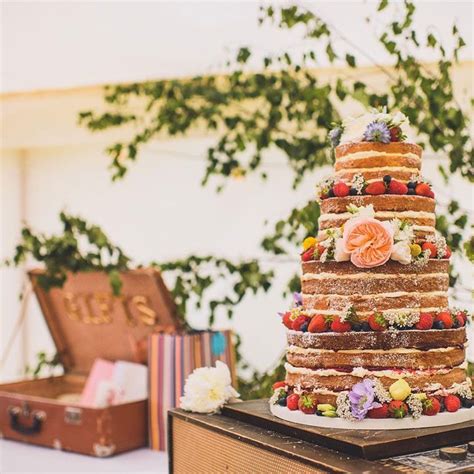 Beautiful Four Tier Naked Wedding Cake Decorated With Summer Fruits Flowers Weddingcake