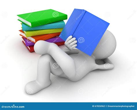 3d Man Lying Down And Reading A Pile Of Books Stock Illustration