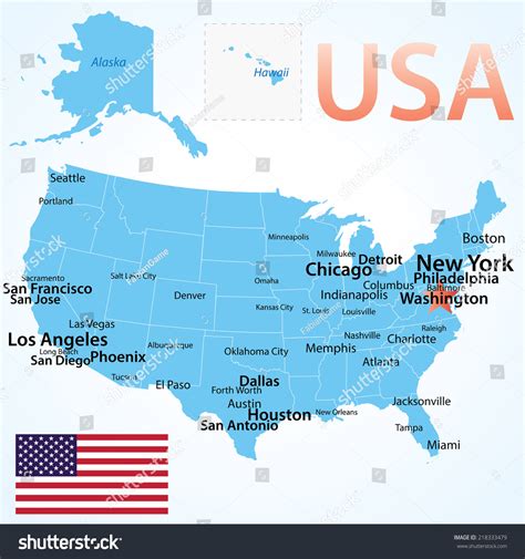 Usa Map Largest Cities Carefully Scaled Stock Vektor 218333479