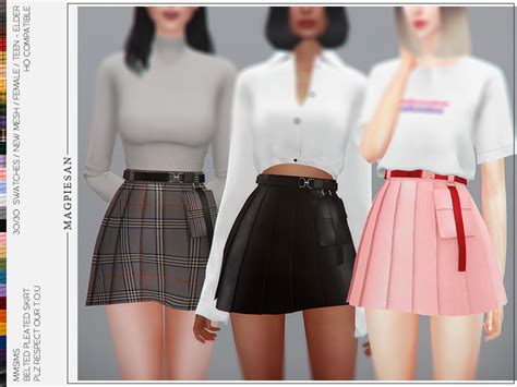 The Sims Resource Belted Pleated Skirt