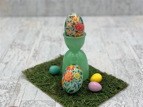 Vintage Easter Egg Ornaments 2 Floral Wood Ornaments Easter