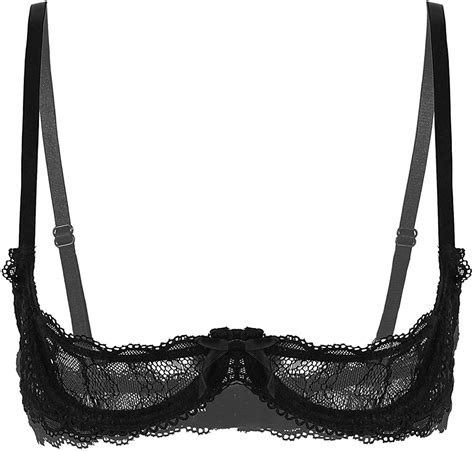 Xunzoo Women Sheer Lace Underwire Quarter Cup Bra Unlined Push Up