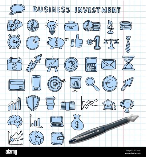 Financial Investment Icons Vector Hand Drawn Financial Icons A Big