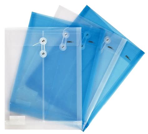 Deli File Folder 12pcs High Quality Plastic File Envelope Button Bag A4
